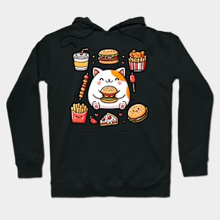 Funny Cat in Love with Fast Food, Burger, Pizza and Fries Hoodie